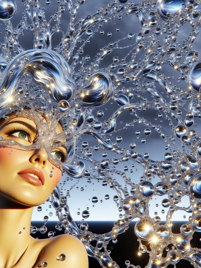 Goddess in Cosmic Bubbles, in Romantic Style
