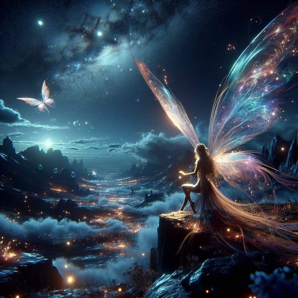 Shimmering Fairies in the Night Sky: Matte Painting