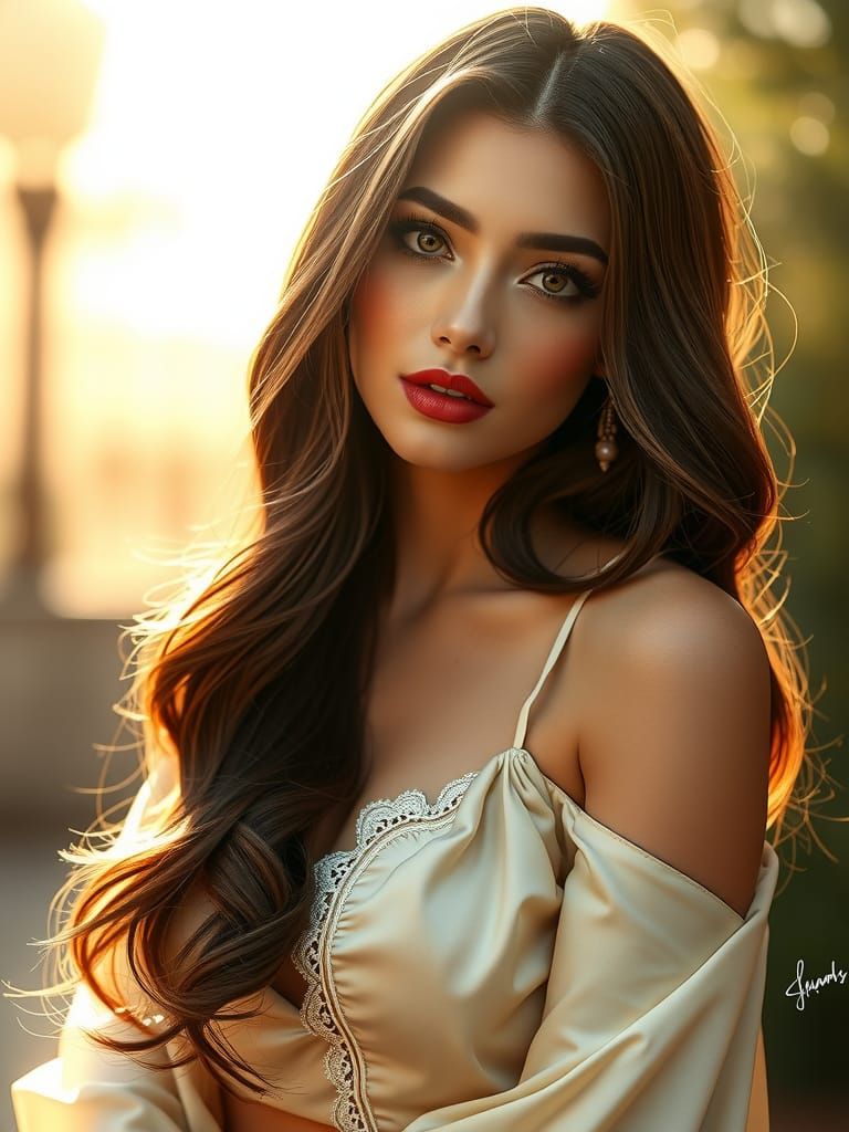 Sultry Art Nouveau Goddess in Warm Golden Light