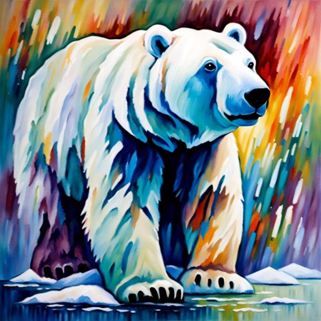 Colorful Ice Bear Painting in Expressionist Style
