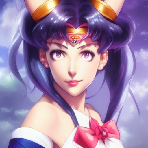 Adult Sailor Moon Portrait in Hyperdetailed Art Nouveau Styl...