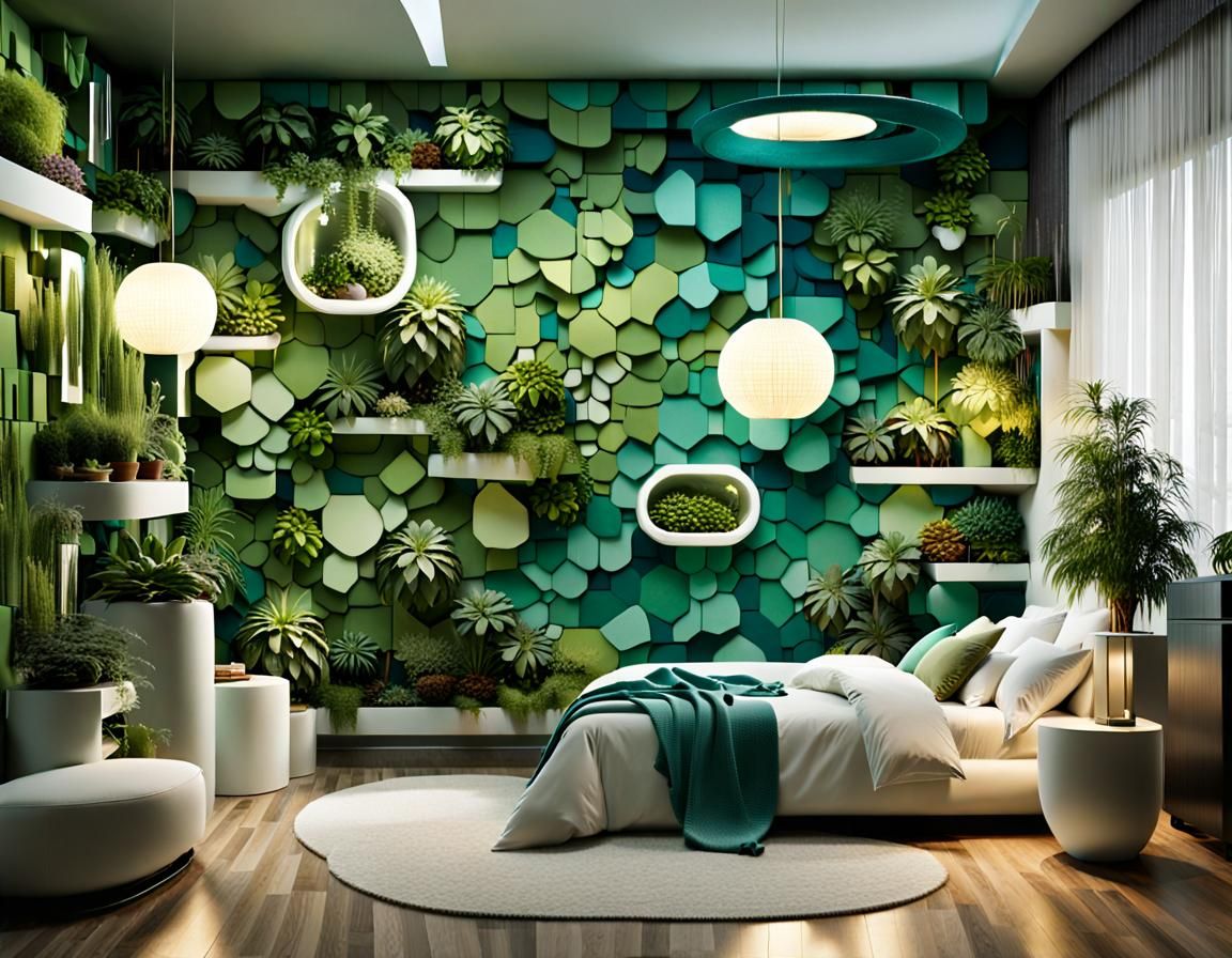 Futuristic Mosaic Room with Plants