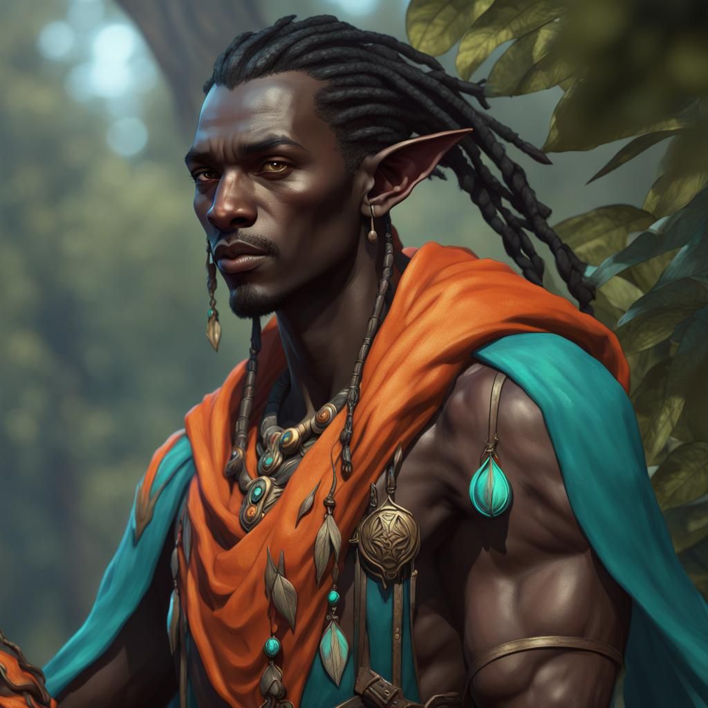 Detailed Black Elf Druid Concept Art