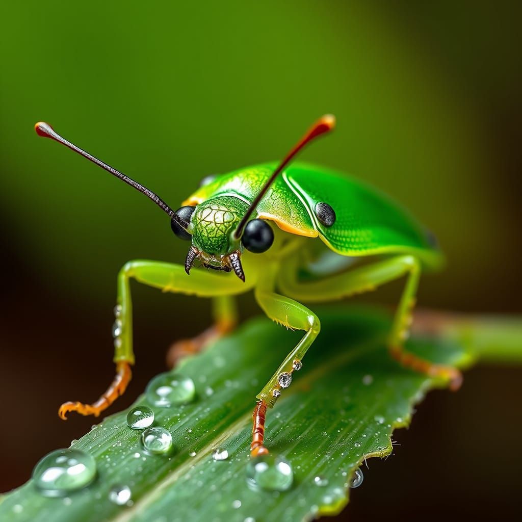 Green Stink Bug with Diamond Bracelet Macro Photo