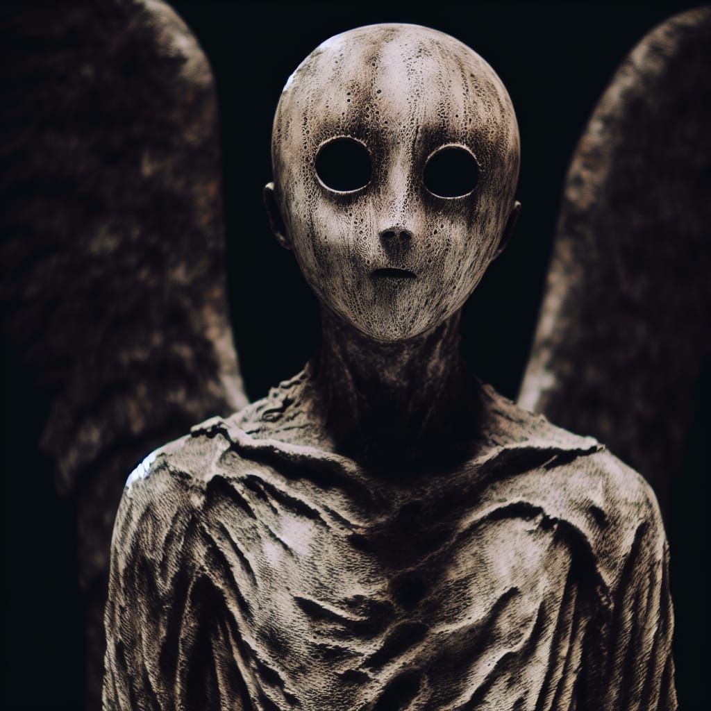 Eerie Angel Statue with Unformed Features