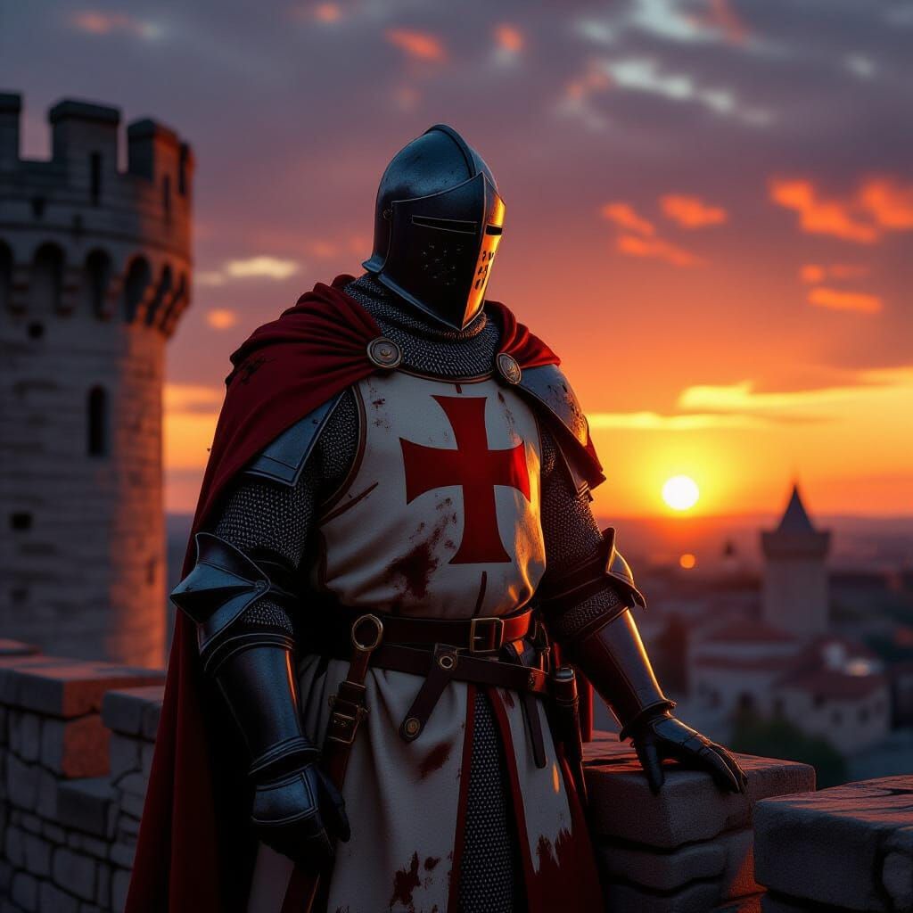 Knight Templar at Sunset on Battlements