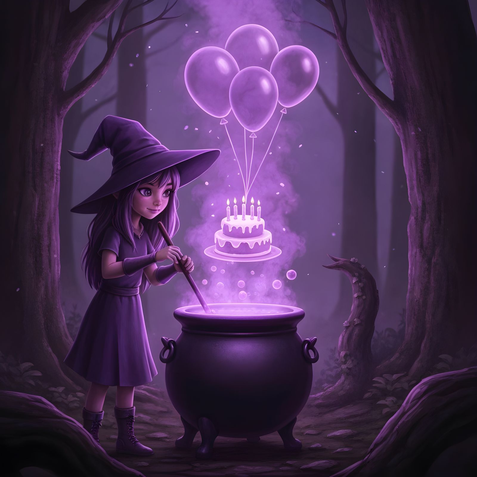 Cute Witch Conjures Birthday Party from Potion