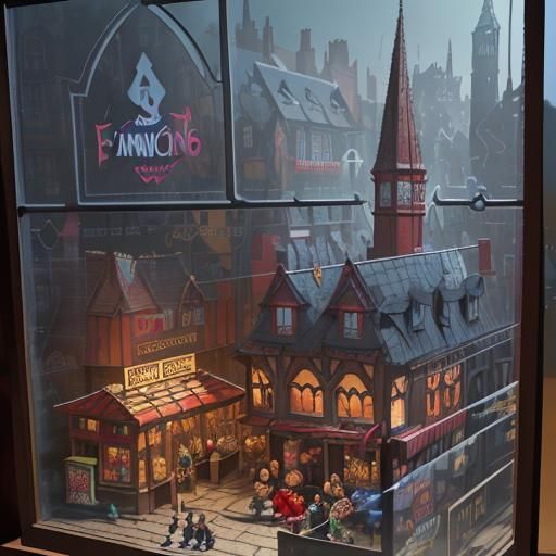Vibrant Toy Shop Window Displays in an Old English Town