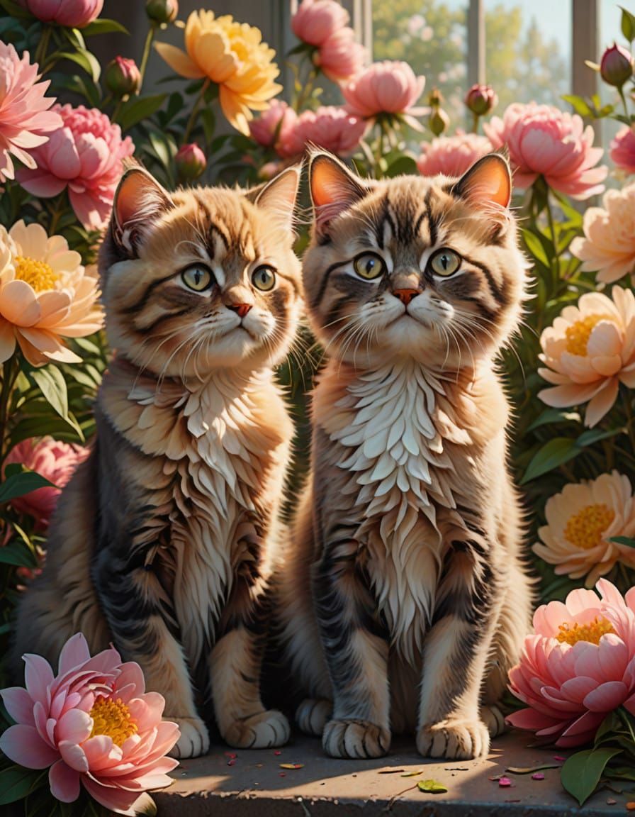 Surreal Summer Afternoon with Fluffy Persians and Vibrant Fl...