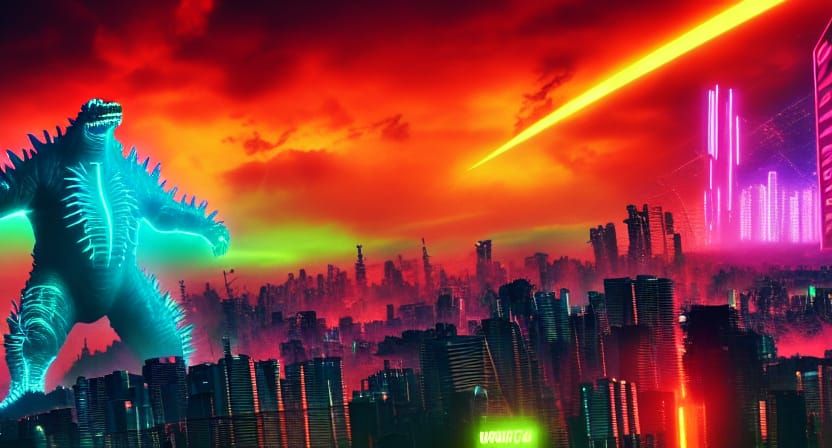 Neon Godzilla Destroys Cyberpunk City in 8K