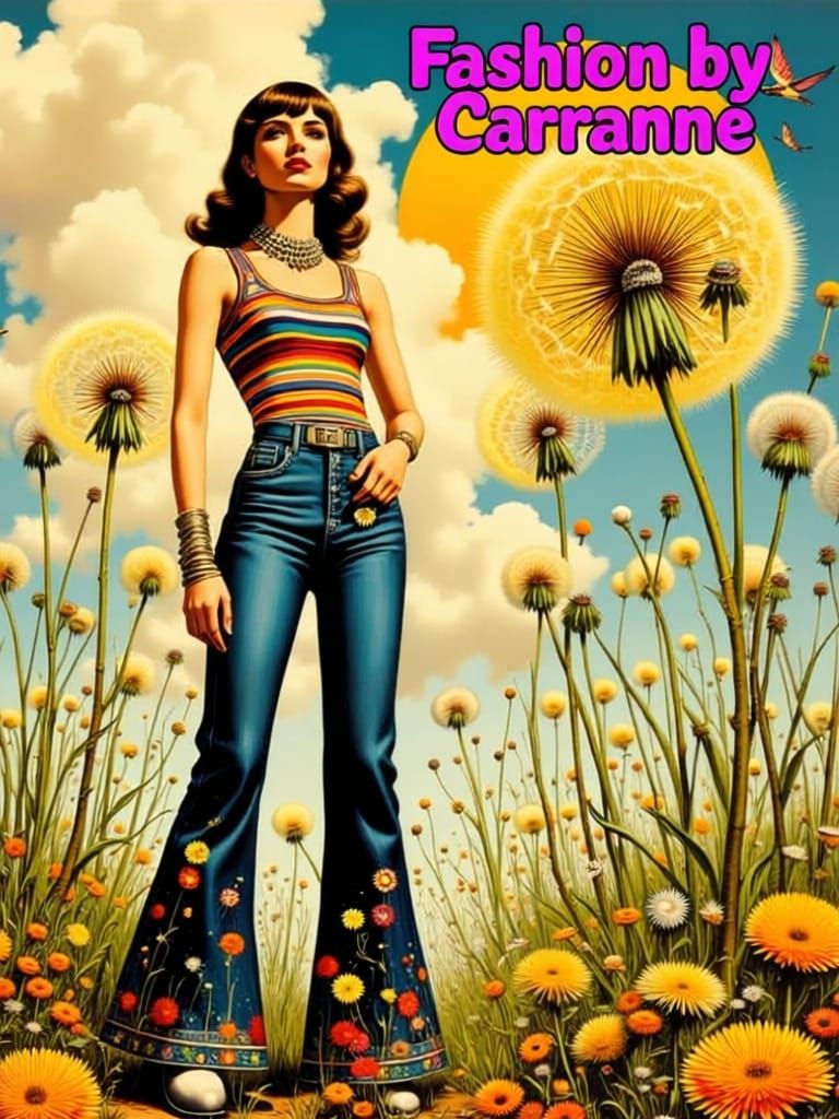 1970s Psychedelic Fashion Ad with Surreal Dandelions