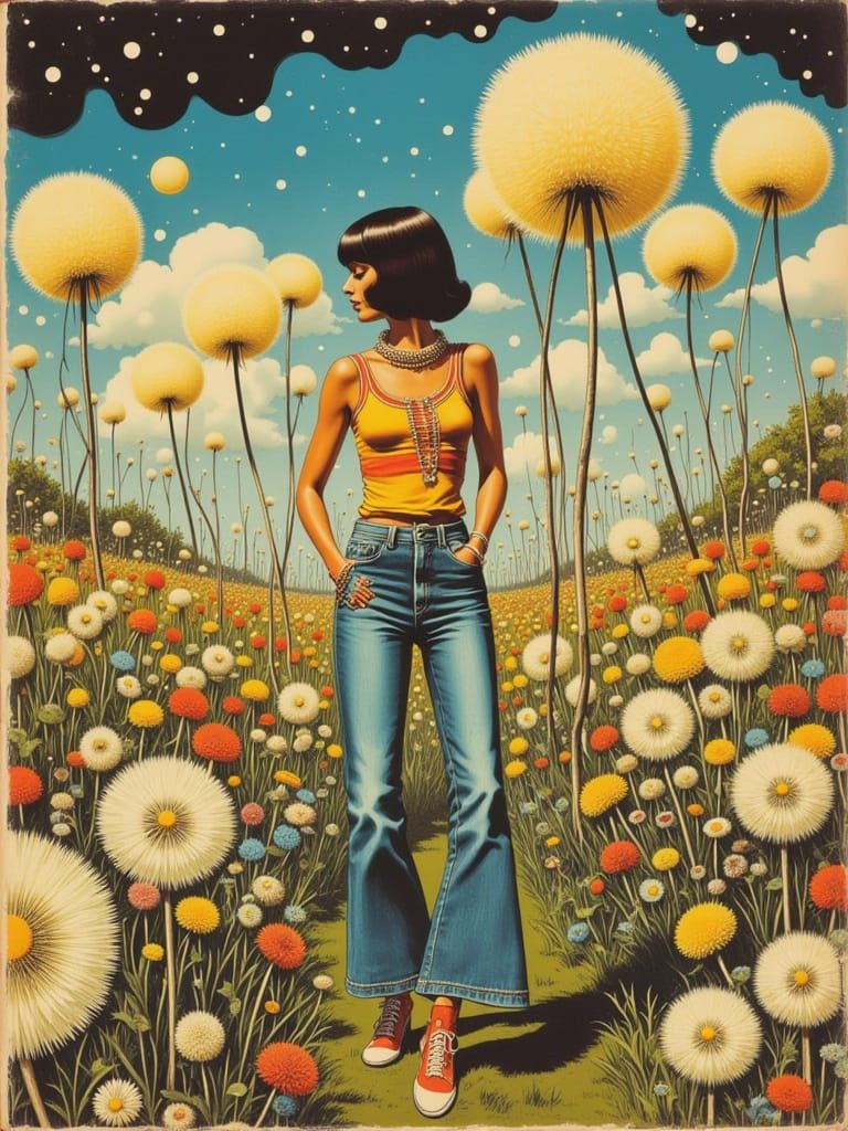 70s Flower Power Fashion Ad in Psychedelic Style