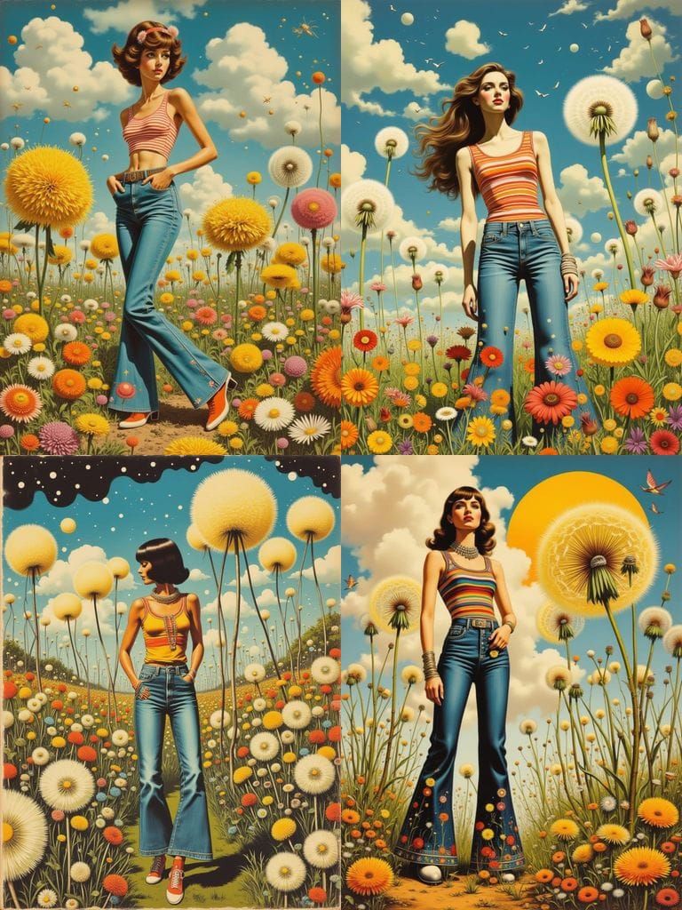 70s Psychedelic Fashion Ad with Dreamlike Landscape