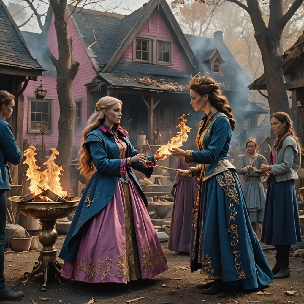 Sorceress Teaches Fire Magic in Detailed Fantasy Art