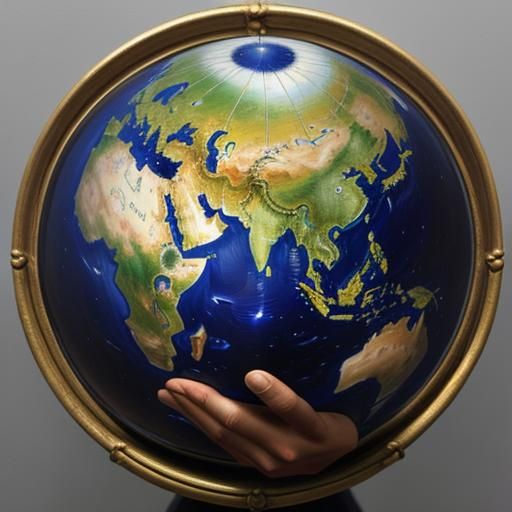 People Holding Globe in Oil Painting Style