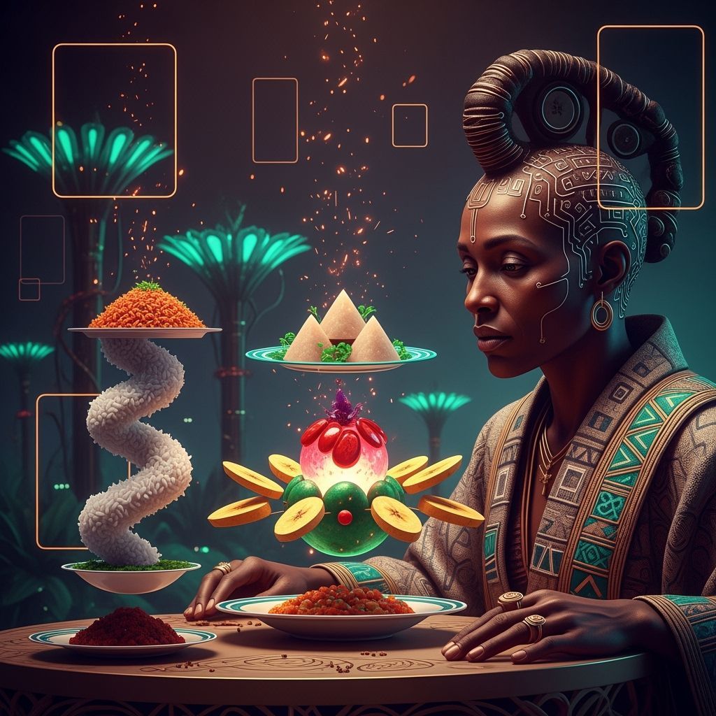 Surreal Afrofuturistic Figure at Ornate Table