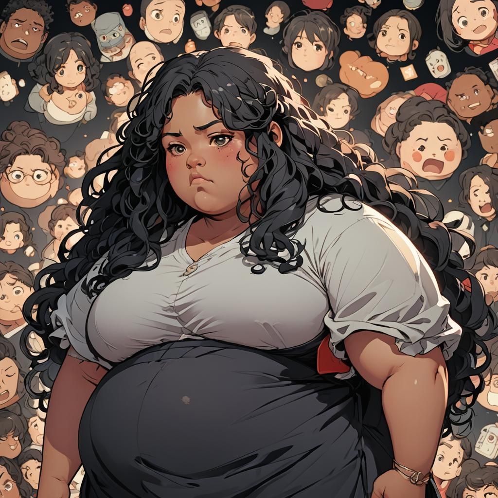 Sad Obese Girl in Manga Anime Style