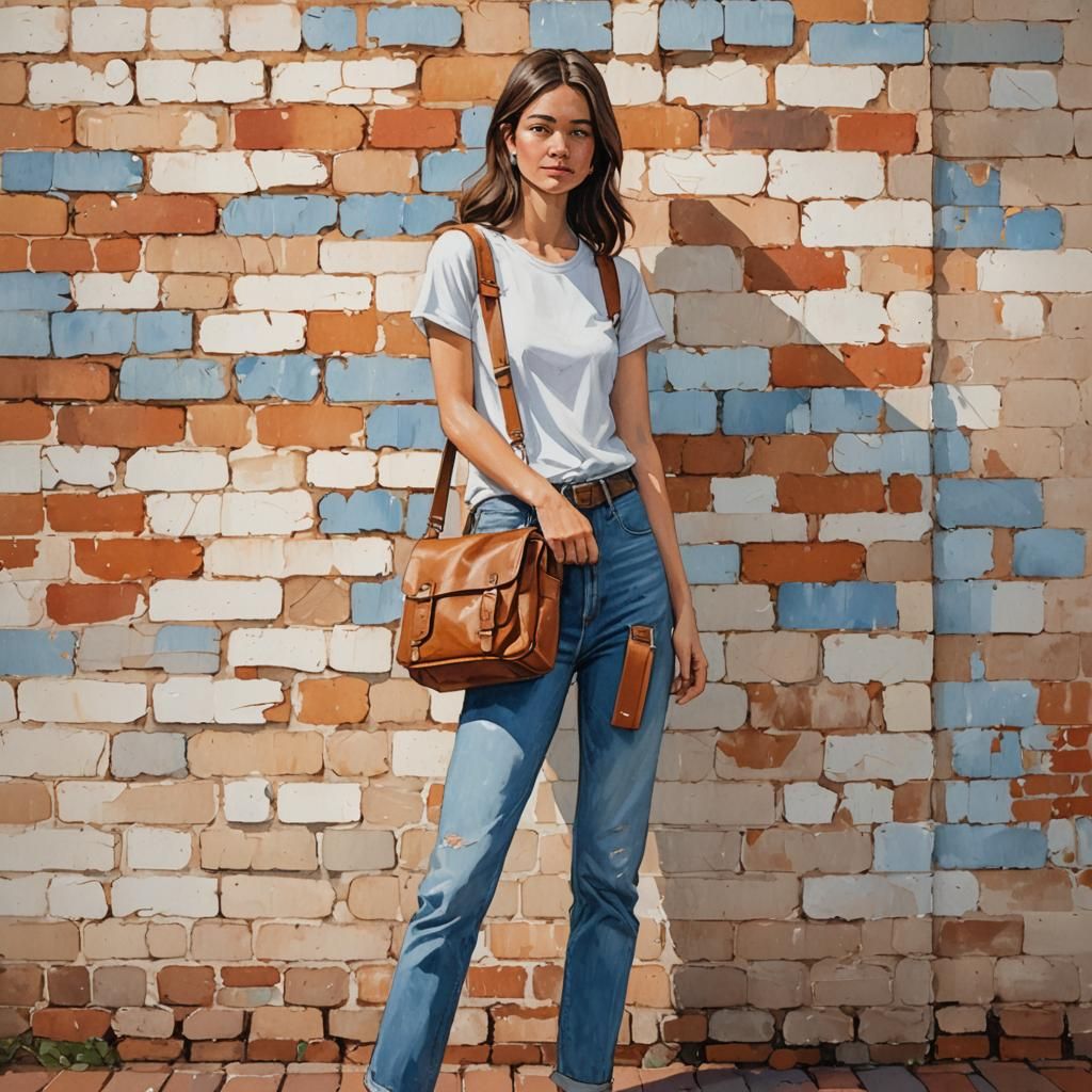 Girl with Book Bag in Gouache Painting Style