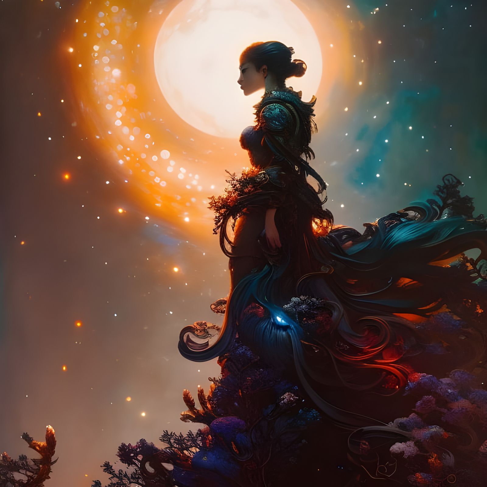 Cosmic Ninja in Space: Digital Gouache Illustration