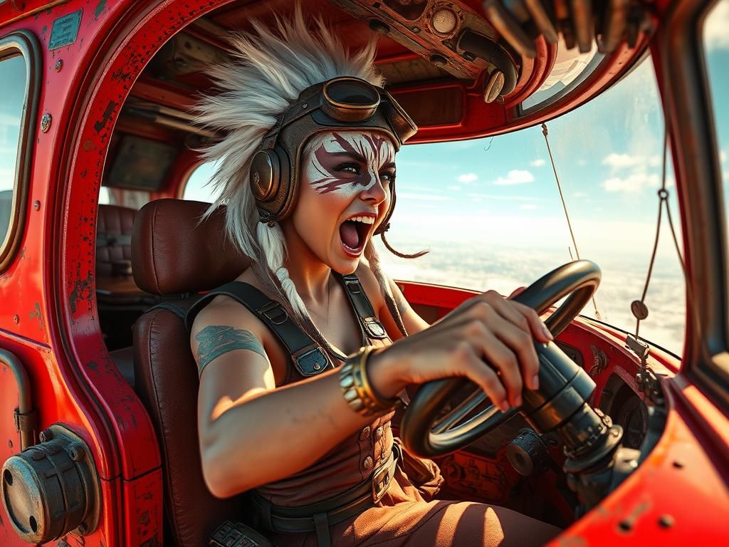Steampunk Pilot Screams in Flying Bus
