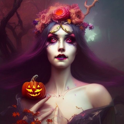 Halloween Goddess with Pumpkin in Sinister Style