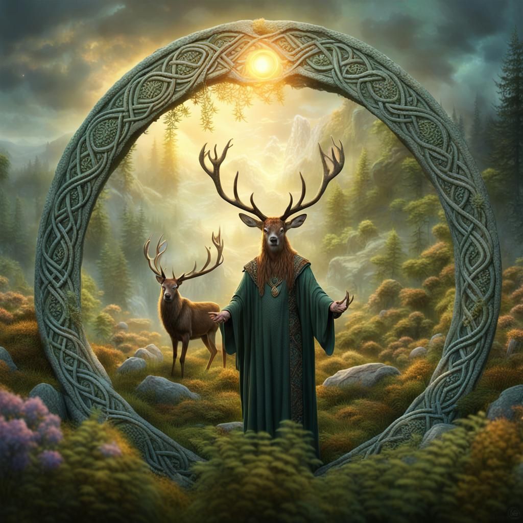 Mystical Druid Summons Spirits in Stone Circle