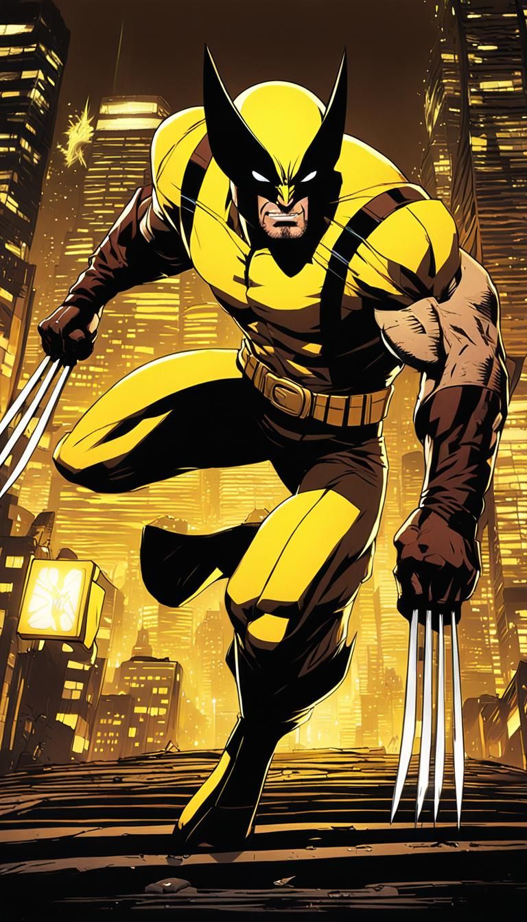 Wolverine Battle Pose in Neon City, Anime Style