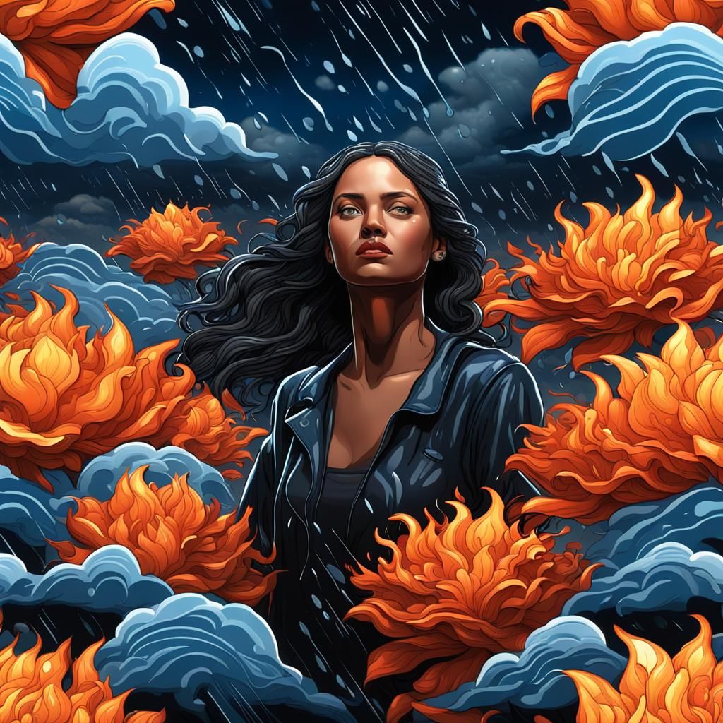 Woman in Flowery Field, Mucha Style 3D Render