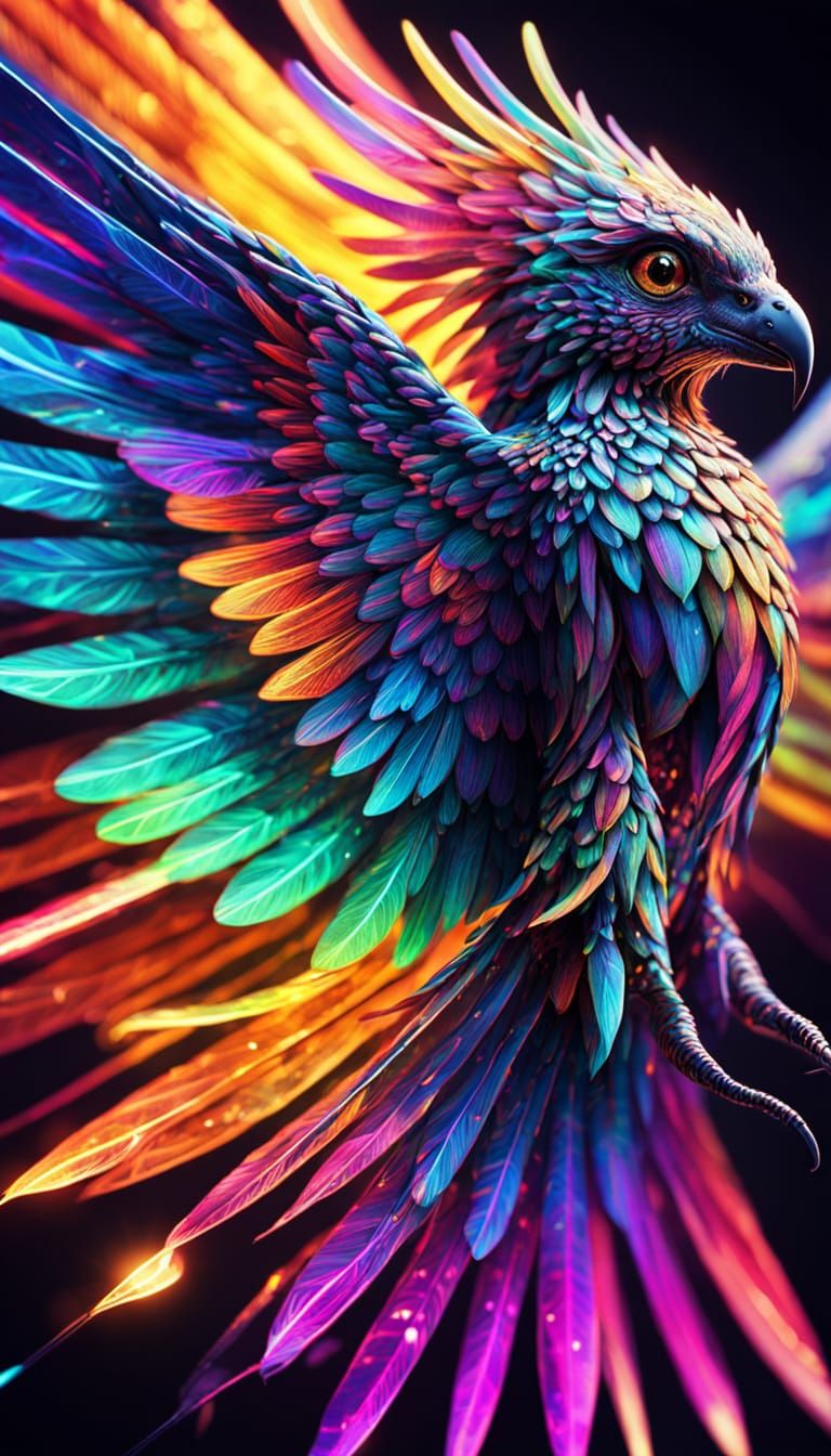 Fantastical Creature with Iridescent Wings in Vibrant Digita...