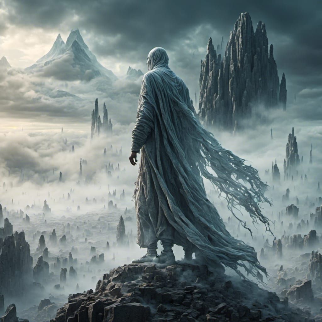 Ghostly Man and Mountain Fusion in Photorealistic Style
