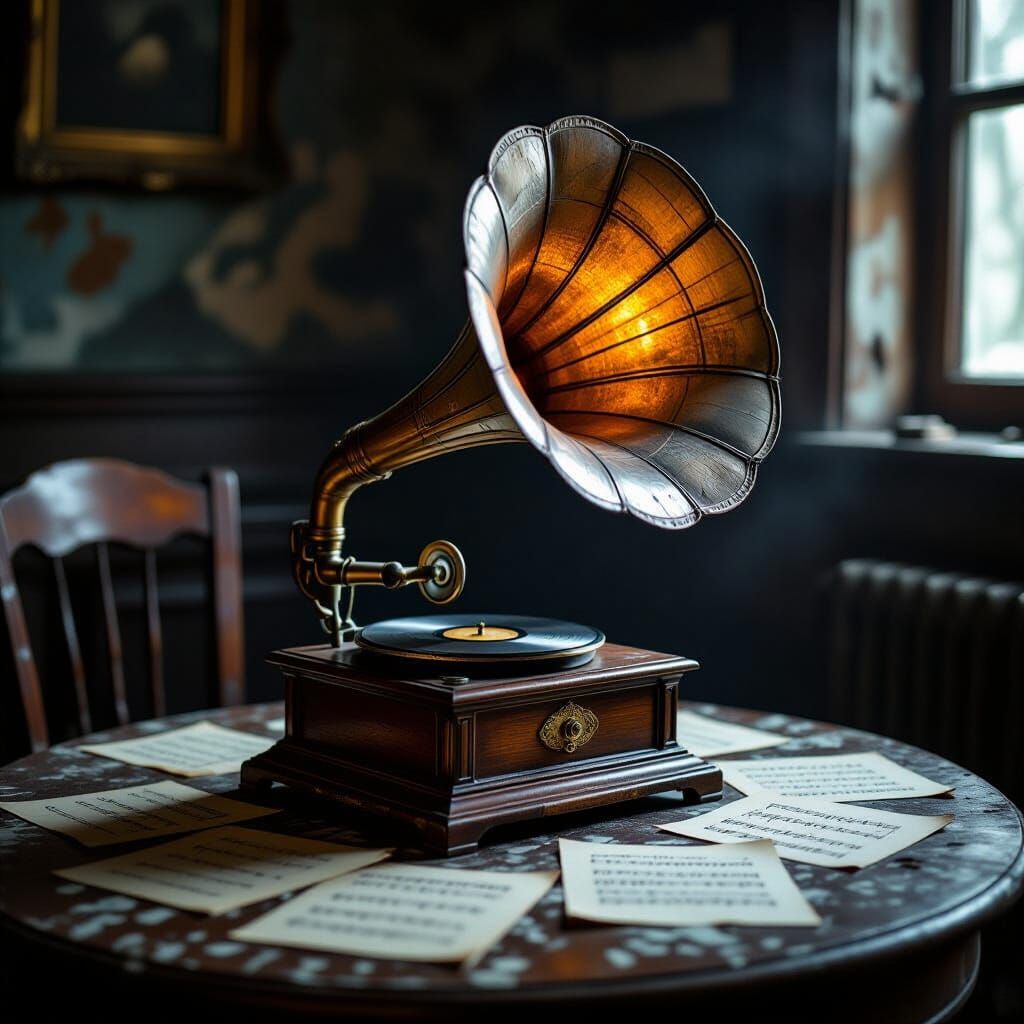 Ethereal Gramophone in Dark Surrealist Photography