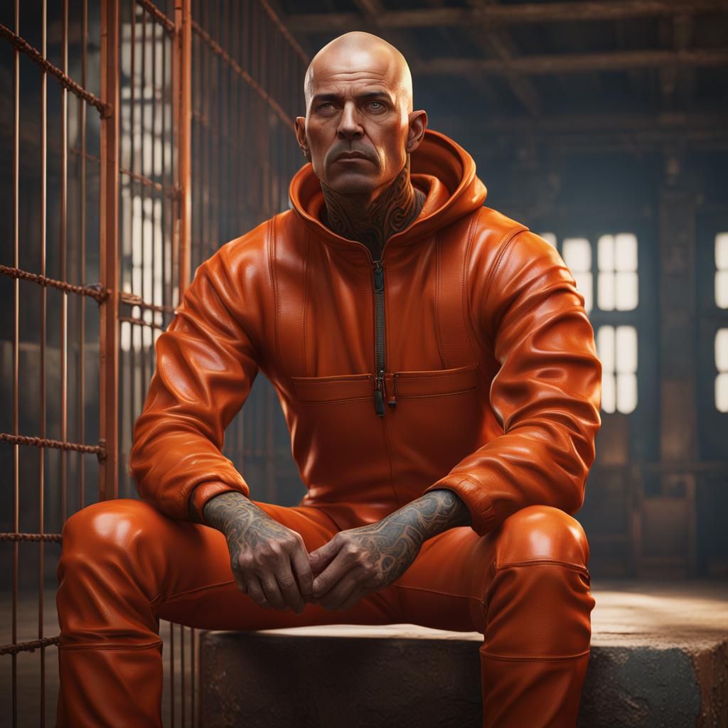 Prisoner in Orange Jumpsuit: Detailed Matte Painting