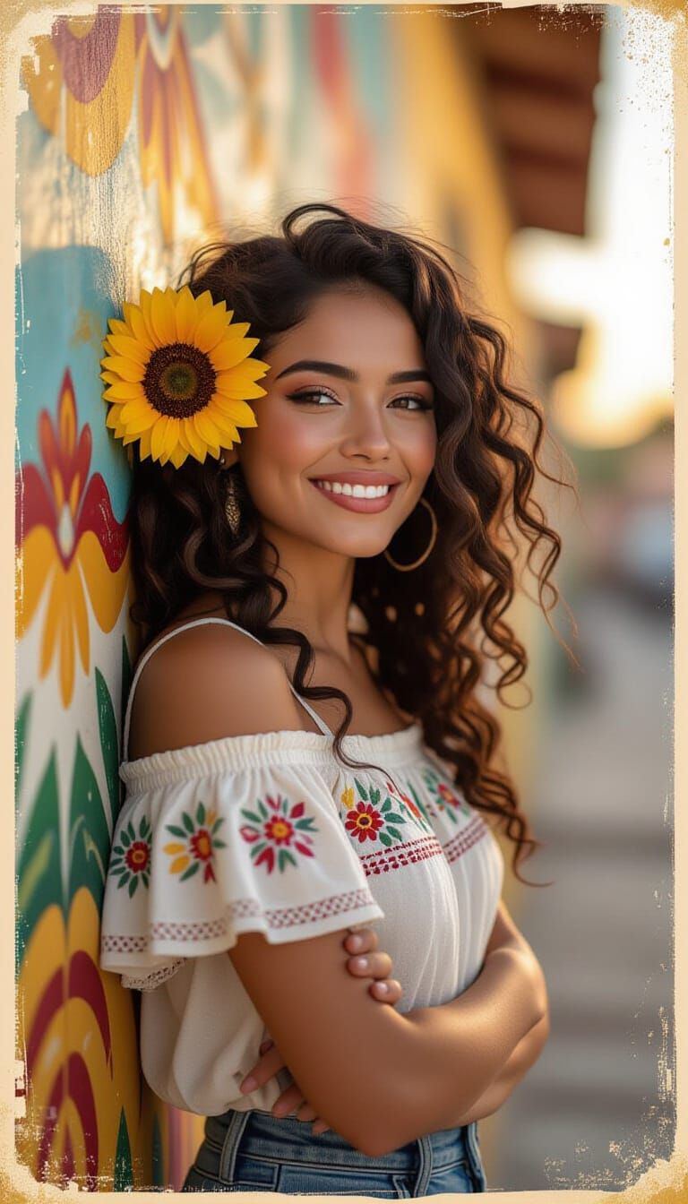 Mexican Woman Portrait in Traditional Art Style