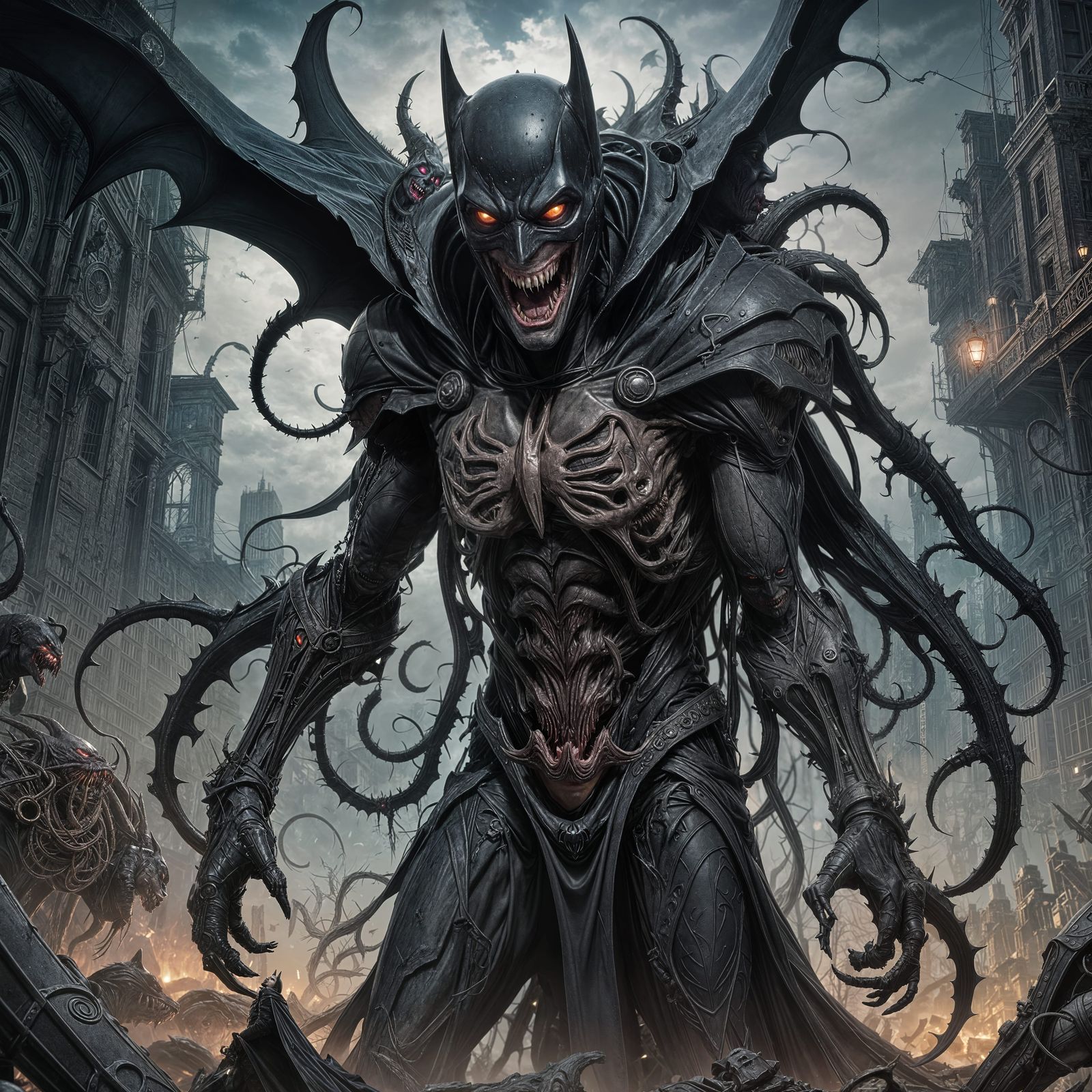 Dark Monochromatic Post-Apocalyptic Gotham Cityscape