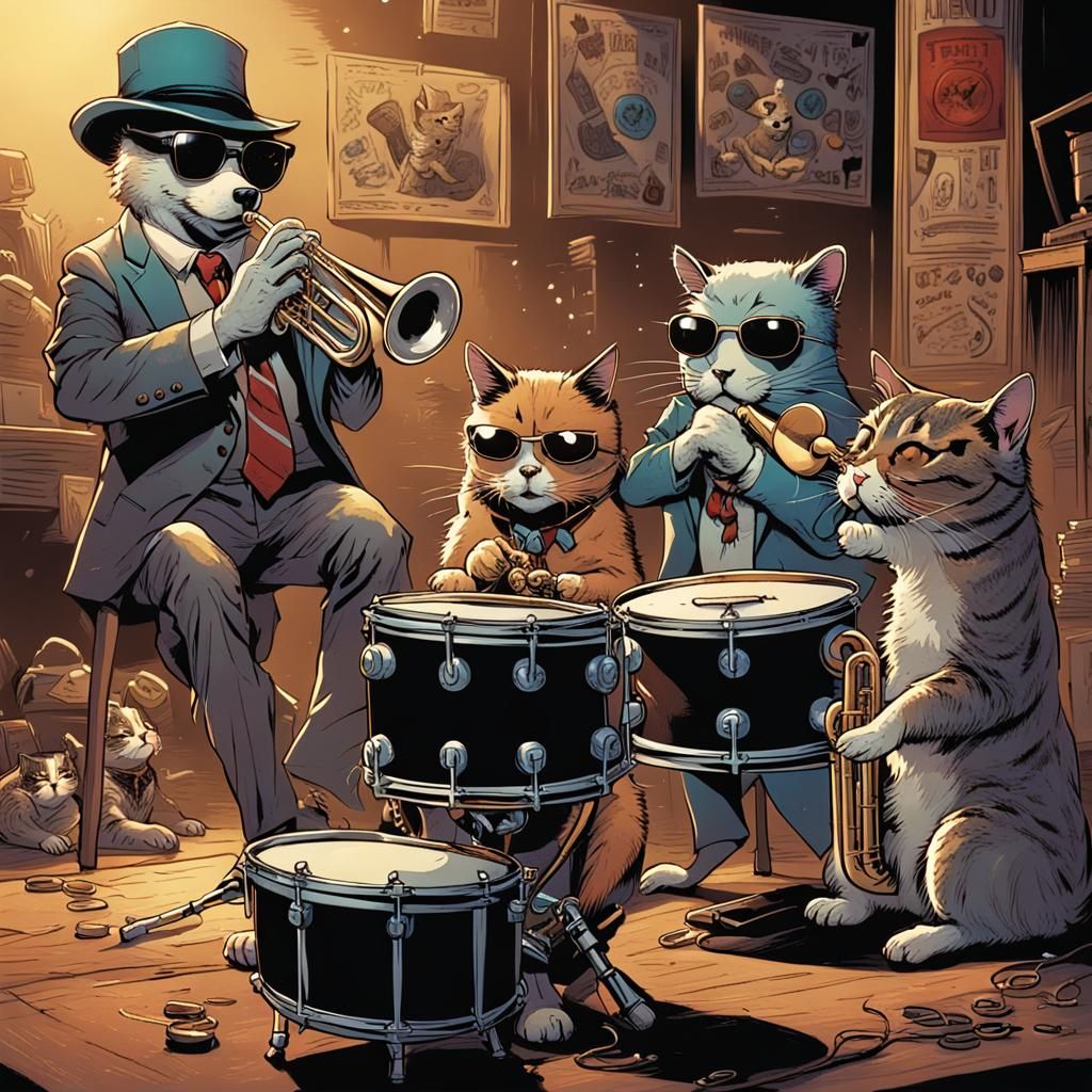 Animal Jazz Band in Comic Book Art Style