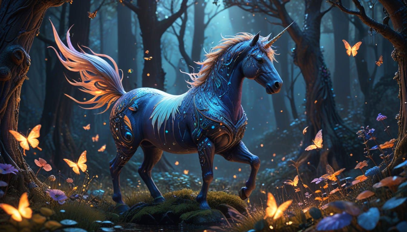 Ethereal Unicorn in Whimsical Fantasy Landscape