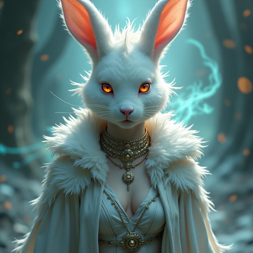 Ethereal Harengon Sorceress Portrait in Fantasy Style