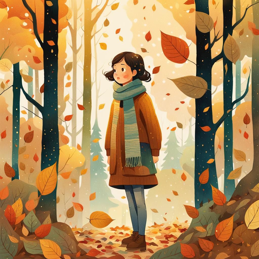 Whimsical Autumn Forest Illustration in Watercolor Style