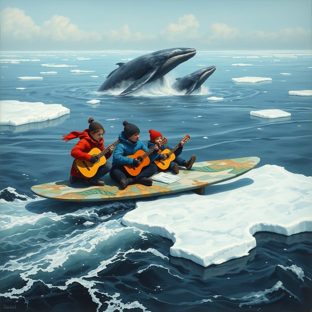 Winter Ocean Scene with Family in Dürer Style