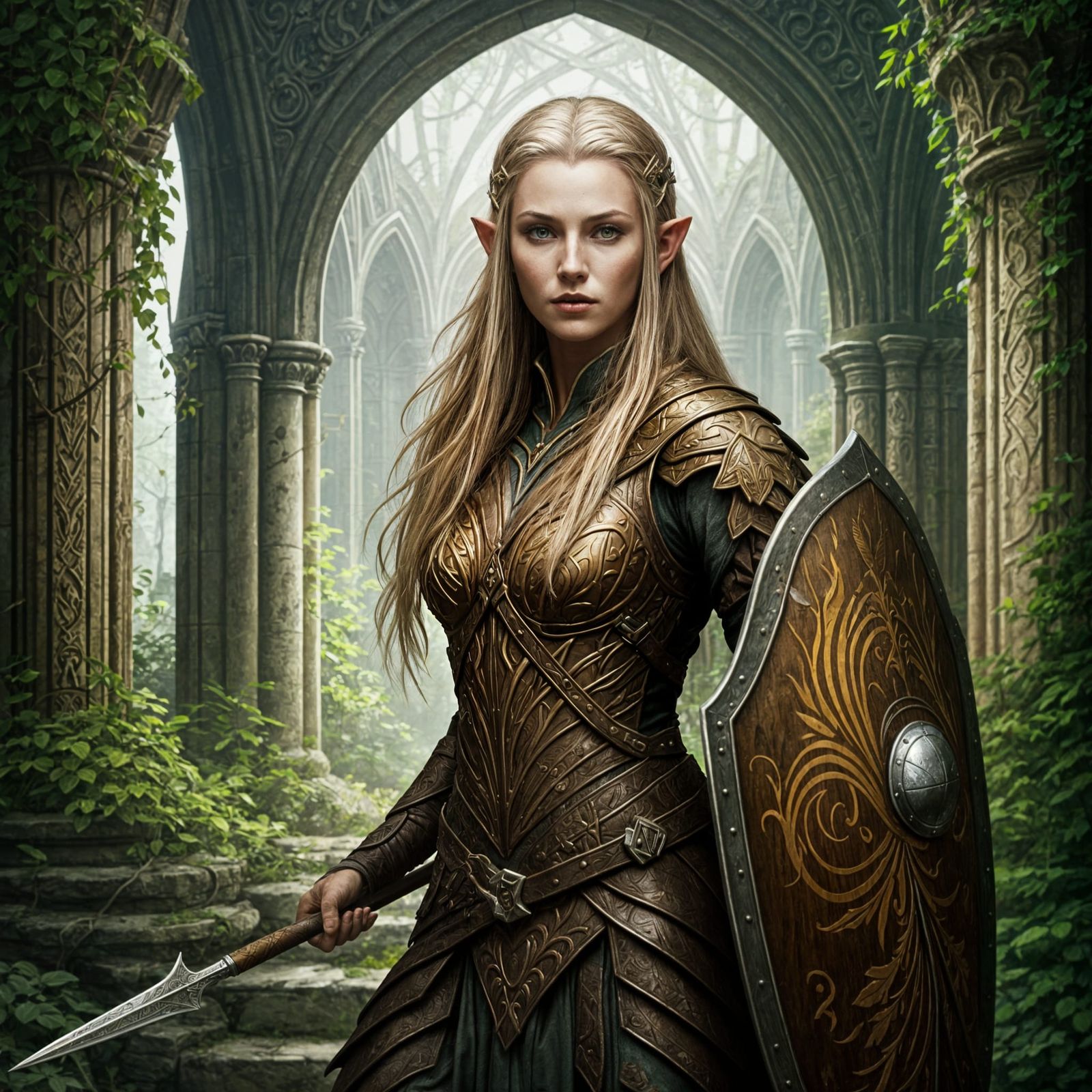 Elf Warrior in Rivendell Ruins with Javelin