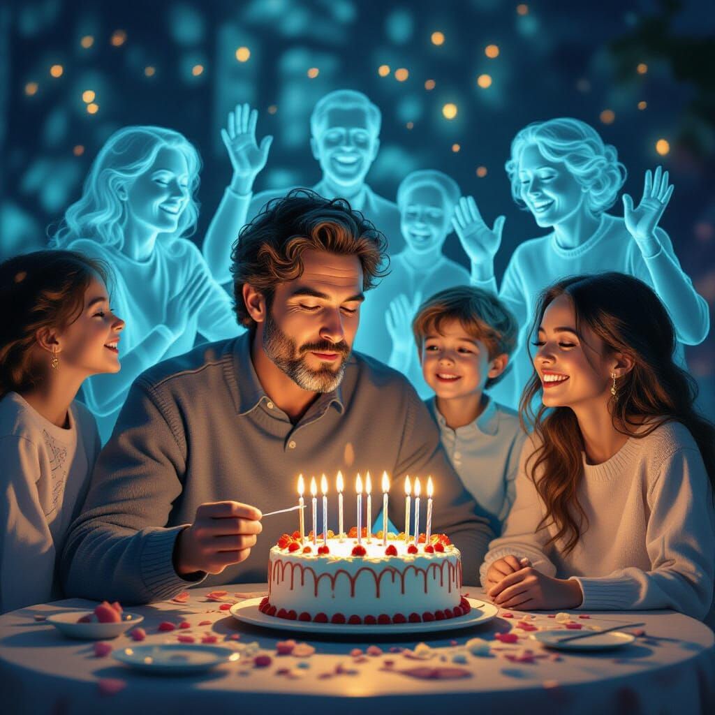Man Blows Out Candles With Cheering Family Ghosts
