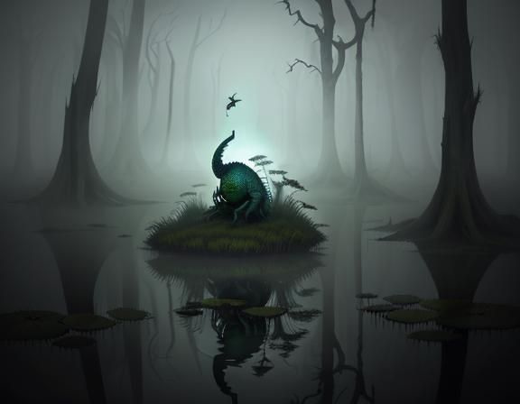 Eerie Bullywug in Misty Swamp: Watercolor Illustration