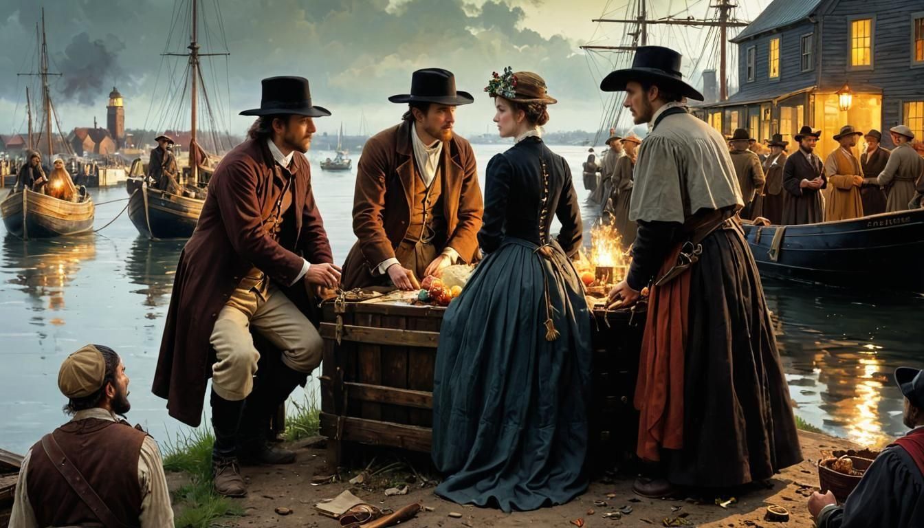 Pilgrims Discussing Future in Lincolnshire, Fine Art