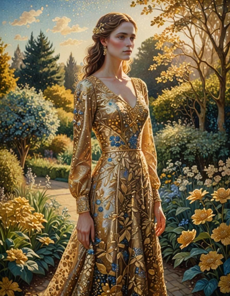 Golden Woman in Pointillist Style