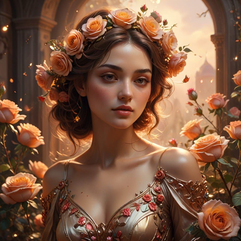 Ethereal Woman Adorned With Roses in Dreamlike Surrealism