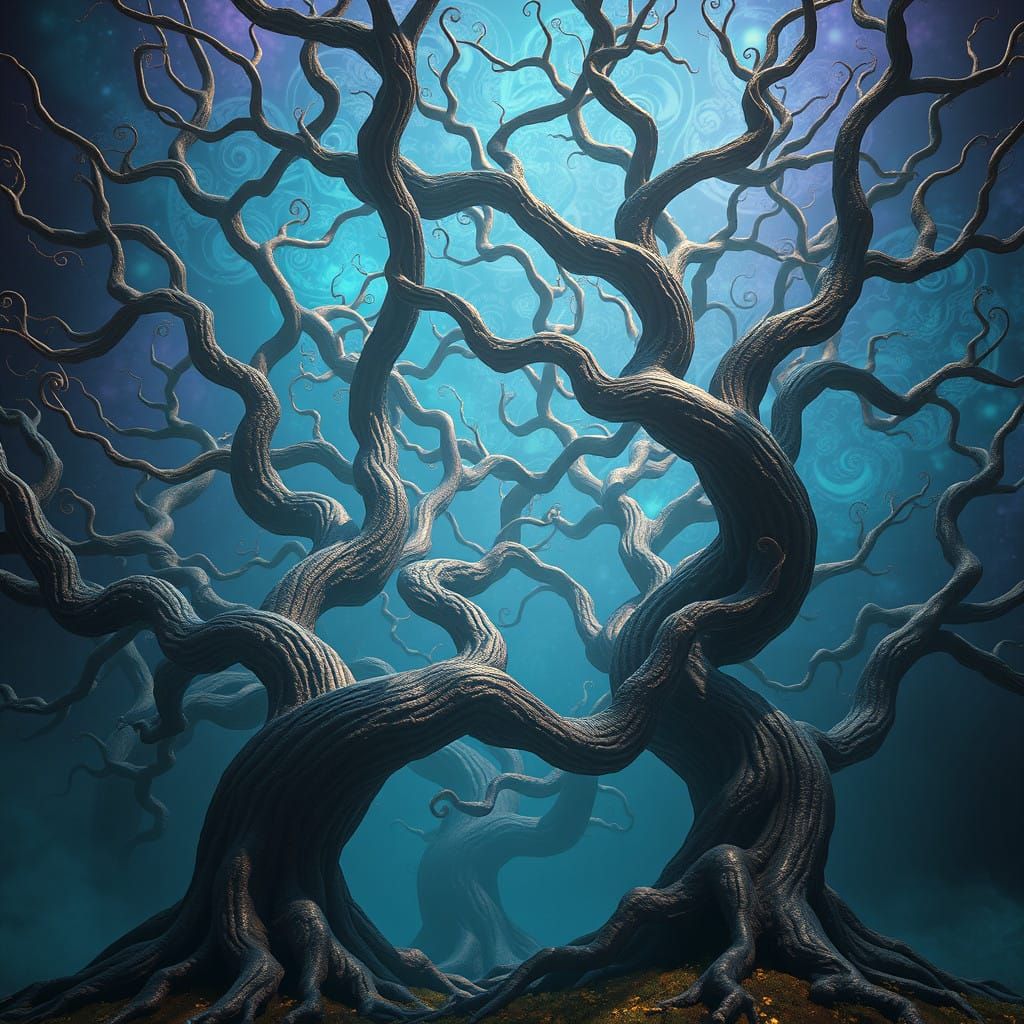 Dreamlike Loop of Ancient Trees in a Rich, Velvety Backgroun...