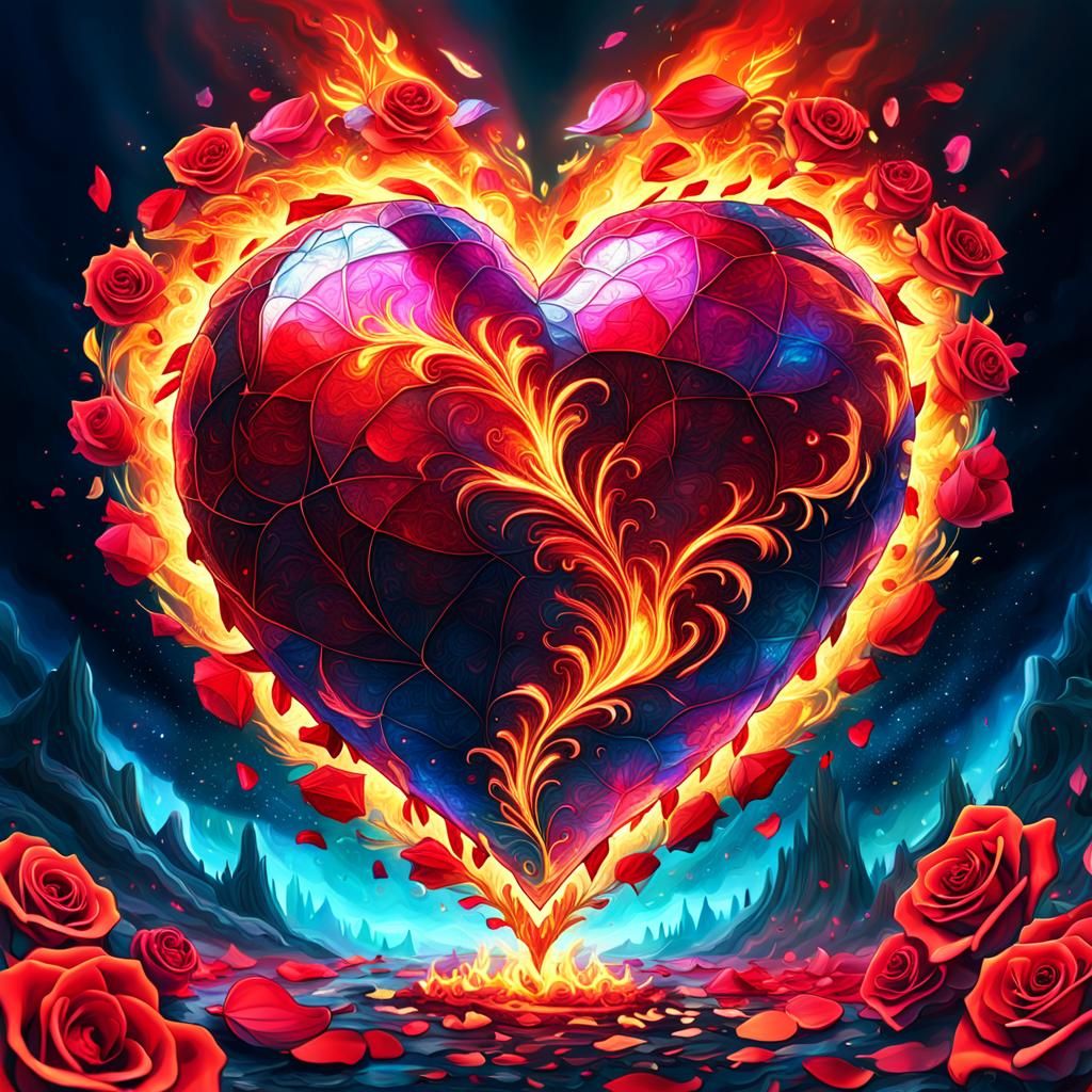A Flaming Heart of Roses