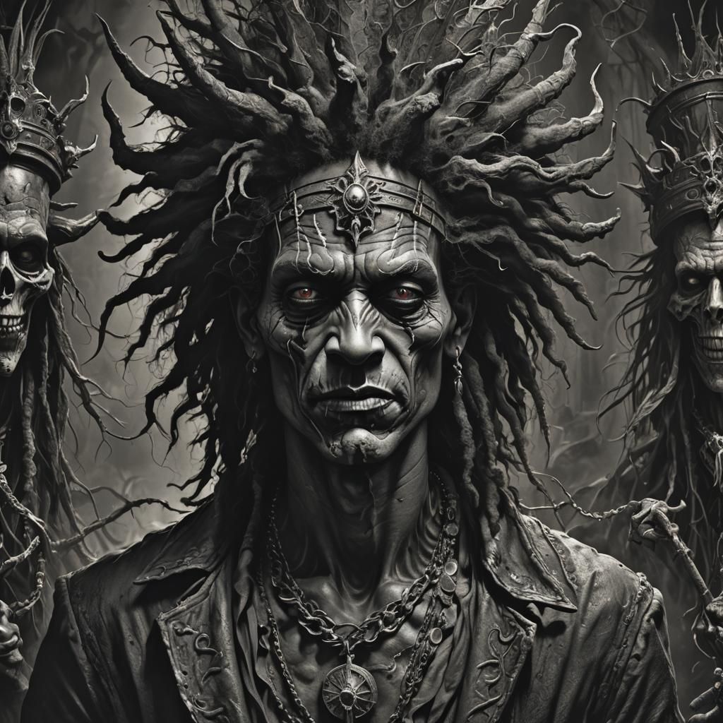 Sinister Voodoo Child in Hyperdetailed Charcoal Style