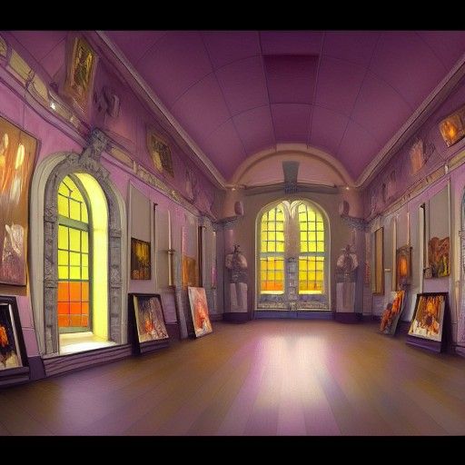 Anime Art Academy Hall with Bold Paintings
