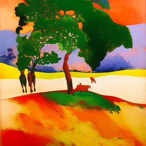 Clay Moose and Veal Wagon in Expressionist Style